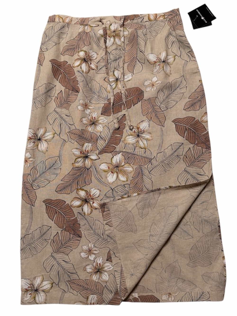 NWT Sag Harbor Tropical Floral Linen Blend Maxi Skirt Tan Brown Vacation Size 16